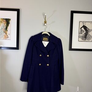 Guess Dark Blue Pea Coat with Gold Accents